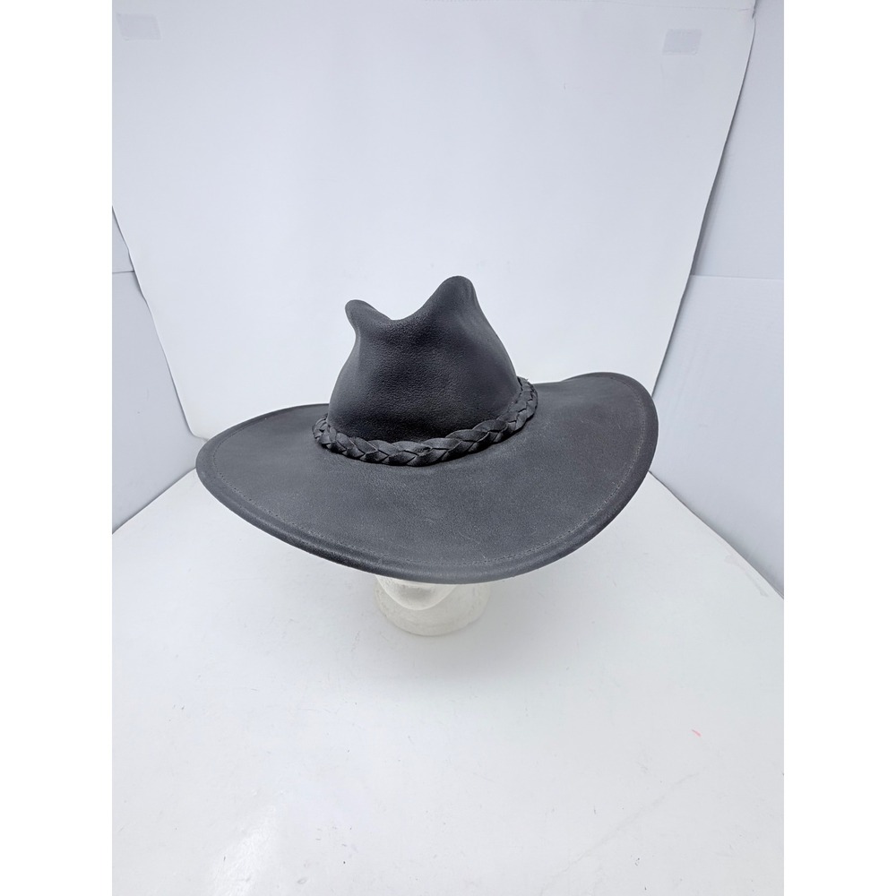 Minnetonka The‎ Fold Up Outback Cowboy Hat Black Genuine Leather Medium